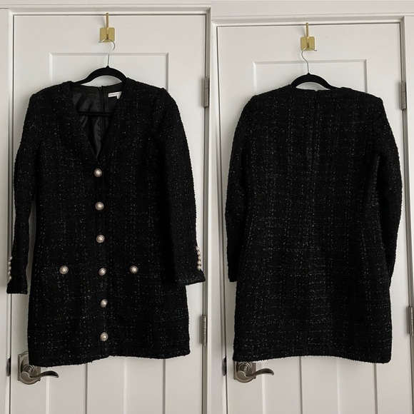 Veronica Beard Kenai Sparkly Boucle Tweed Mini Dress Black Faux Pearl Buttons - Picture 3 of 9